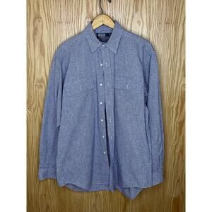 Vintage 1990s Polo Ralph Lauren Blue White Gingham Whitfield Cotton Linen Blend